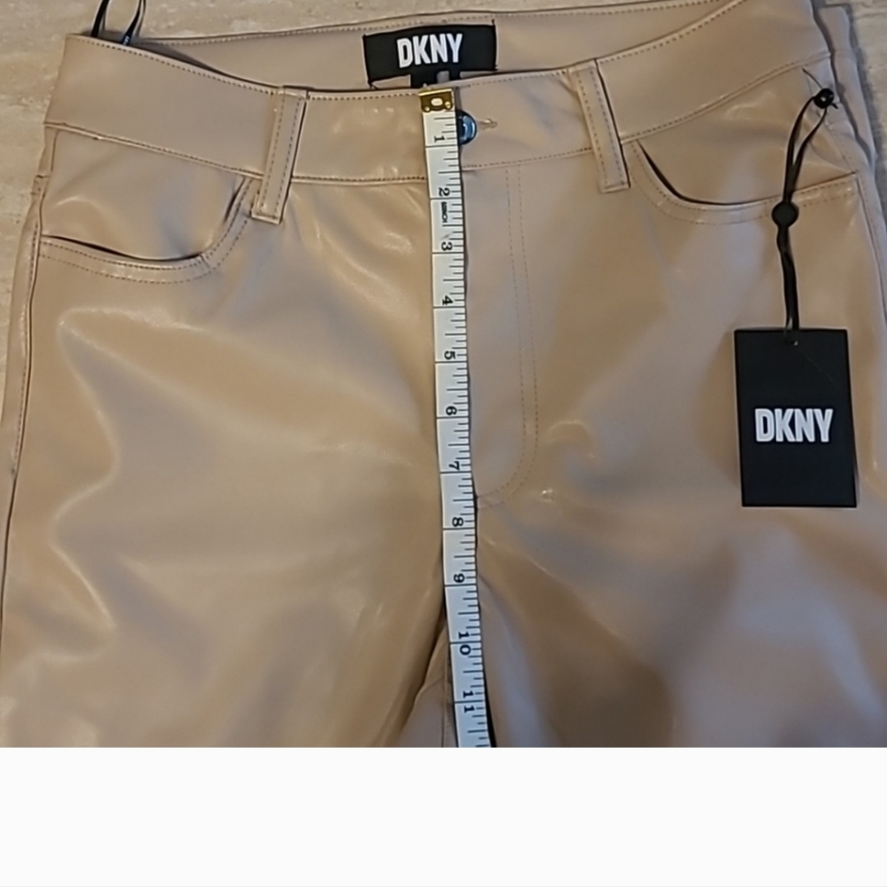 DKNY Women's Faux-Leather Cropped Ankle Pants in Mushroom Sz 6, NWT - Picture 7 of 8